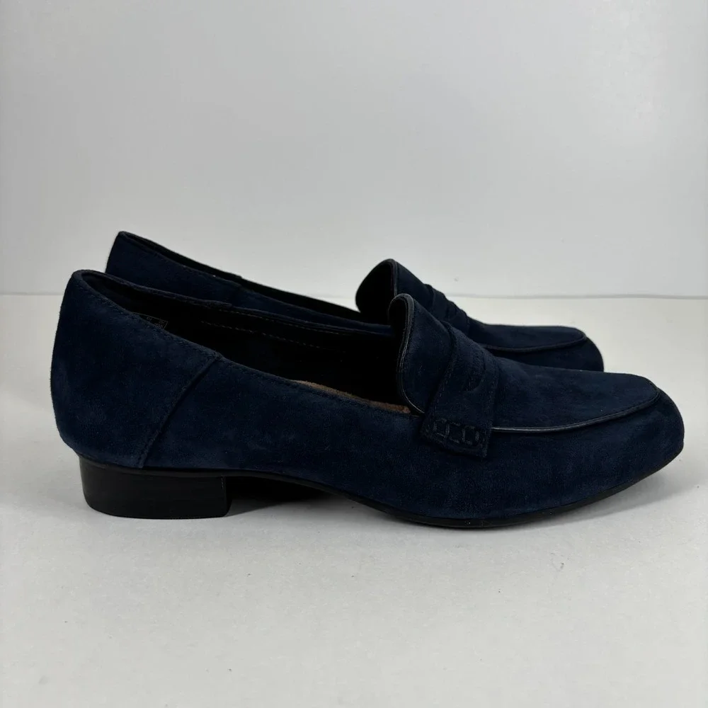 Clarks Keesha Cora Women's US 7.5M Navy Suede Comfort‎ Slip-On Penny Loafers
